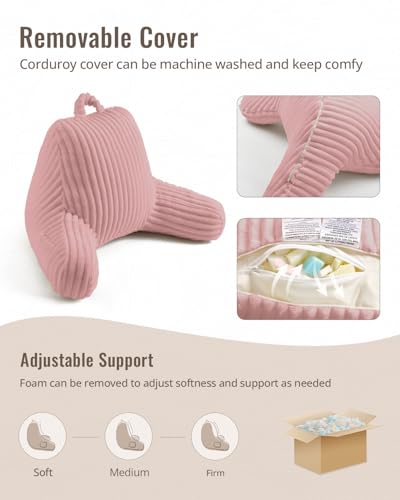 Blissful Diary Reading Pillow for Sitting in Bed, Flannel Back Pillow Bed Sitting Up for Adult & Children, Backrest Cushion for Sit Up in Couch or Floor, Dorm Essentials, Plush Pink - color: Fuzzy Plush Pink, size: Standard(18inch)