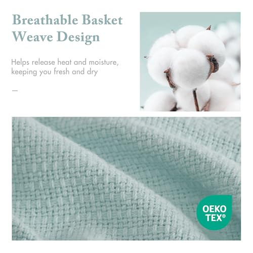 Madison Park Freshspun Basketweave Luxury Cotton Blanket Blue 90x90" Full/Queen Size Basketweave Premium Soft Cozy 100% Cotton For Bed, Couch or Sofa - color: Blue, size: Full/Queen