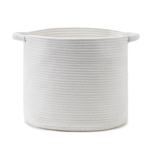 Blanket Basket (16" Dx14 H) - Round Woven Rope Storage for Living Room Throws, Pillows & Laundry- White - color: White, size: 16" X 16" X 14"