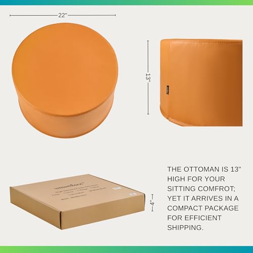 Large 22" Sturdy Sitting Pouf Ottoman Wipe-Clean Leather Boho Geometric Design for Kids Toddler Playroom with Foam Filling as Seating Footrest Side Table College Dorm Décor (Burnt Orange) - color: Burnt Orange