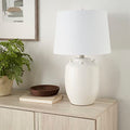 Nourison Home 24" White Farmhouse Ceramic Pottery Jug Table Lamp for Bedside Table, Living Room, Office, Entryway - color: White