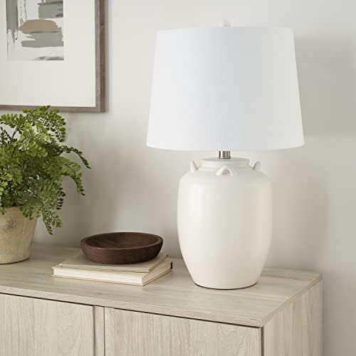 Nourison Home 24" White Farmhouse Ceramic Pottery Jug Table Lamp for Bedside Table, Living Room, Office, Entryway - color: White