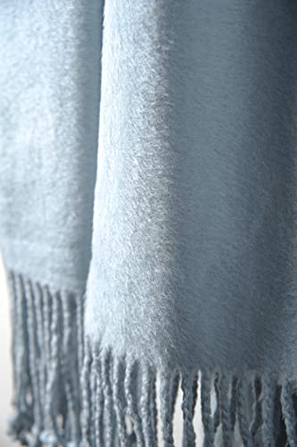 EP Mode Fringed Mulberry Silk Throw Blanket for Sofa (Baby Blue) - color: Baby Blue