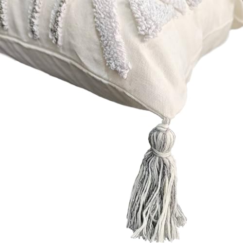Andreannie Pack of 2 Boho Tufting Throw Pillow Cover Embroidered Textured Geometric Stripes Cushion Cover with Tassels Soft Home Decororative for Couch Sofa 18x18 inch - color: Boho Stripe