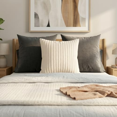 SanVia Cotton Throw Pillow Covers 20x20 – Handwoven Jacquard Texture, Fade-Resistant, No Pilling – Hidden Zipper, Decorative Cushion Cover for Sofa, Couch, Bed – Insert Not Included (Farmhouse, White) - color: Ivory Cream, size: 20" x 20"