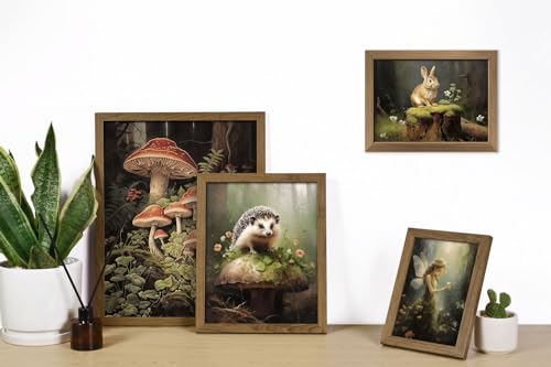 ANERZA 16 PCS Framed Dark Cottagecore Wall Art Decor, Cottage Core Wall Prints for Bedroom, Gallery Wall Frame Set, Fairycore Posters for Living Room Aesthetic, Nature Forest Mushroom Dorm Home Decor - color: DarkOliveGreen, size: 12"x15" Framed