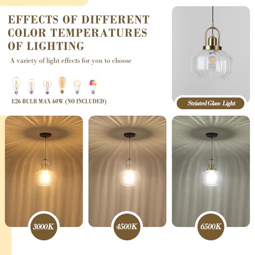 9in Mid Century Modern Pendant Light, Gold and Small Clear Glass | Vintage Lighting Fixture Ceiling Hanging Lamp for Kitchen Island Foyer Dining Room Bedroom Entryway Hallway Over Sink Table - color: Clear & Gold Hardwire, size: 9in