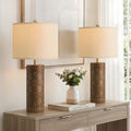BOBOMOMO 24.25" Modern Farmhouse Table Lamps Set of 2, Geometric Wood Grain Resin Bedside Lamps for Nightstand, Rustic Lamps for Living Room, Bedroom, Entryway, Home Decor, Linen Shade - size: 24.25"