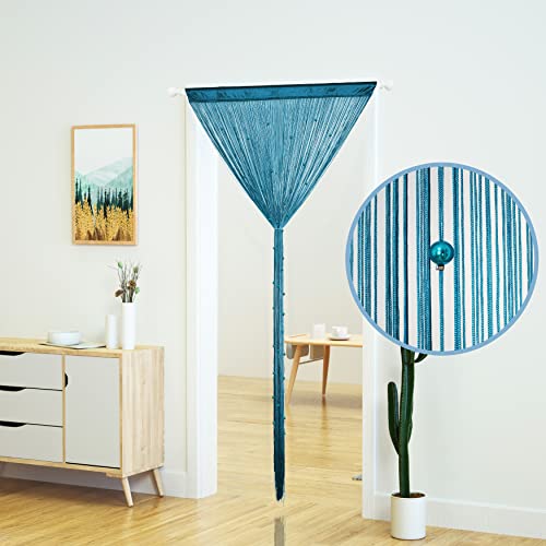 YaoYue Beaded Curtain Door String Curtains for Doorway Tassels Beads Hanging Fringe Hippie Room Divider Window Hallway Entrance Wall Closet Bedroom Privacy Decor (Lake Blue, 100×200cm) - color: Lake Blue, size: 39"W x 79"L (Pack of 1)