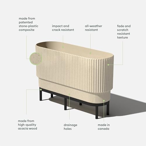 Veradek Demi Series Raised Long Planter for Indoor/Outdoor Use | Made from Plastic & Stone w/Wooden Stand | Modern Patio Décor for Flowers/Shrubs - color: Sand/Black, size: 30 inch