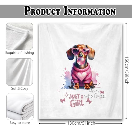 Trendy Pink Dachshund Throw Blanket for Couch, Dachshund Gifts for Women, Just a Girls Who Loves Dogs Throw Blanket for Girls Bedroom Living Room Home Decoration, 50x60 Inches - color: Color_10