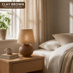 Benton Ceramic Table Lamp with Fabric Shade – 13" Bedside Accent Lamp for Bedroom, Living Room & Nightstand (Clay Brown) - color: Clay Brown