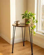 17 Inch Tall Metal Plant Stand Indoor,Heavy Duty Flower Pot Holder with 11.5 Inch Modern Round Board Table,Sturdy Metal Tripod Design Side Table,Matte Black