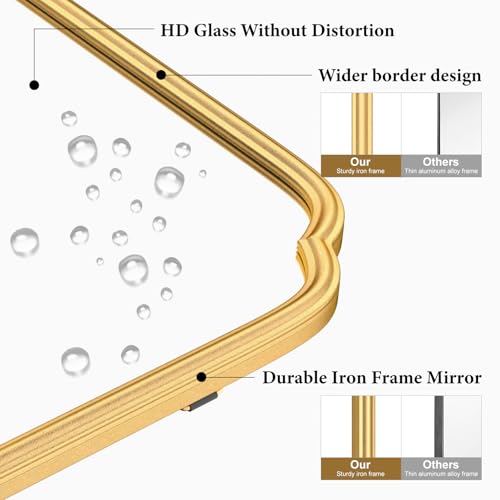 Ferytange 55X36 Inch Gold Metal Framed Bathroom Mirror for Wall, Large Rounded Rectangle Bathroom Vanity Mirror Farmhouse, Anti-Rust, Tempered Glass, Hangs Horizontally or Vertically - color: Gold, size: 55"L x 36"W