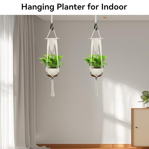 USLAI Macrame Plant Hanger Indoor Outdoor, Fits 4 to 12 Inch Pots, Hanging Planter Holder with Dowel Rod and Tassels, Boho Home Decor, 47+47 Inch, Ivory (POTS NOT Included) - color: Ivory, size: 47+47 Inch