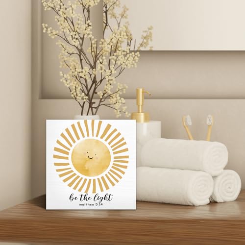 Inspirational Sunshine Wood Box Sign Desk Decor 5X5, Pop Smiles Rustic Be The Light Wooden Block Sign Decorations for Home Office Girls Dorm Room Nursery Playroom Wall Tabletop Shelf Decor - color: Colour 03, size: 5X5