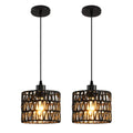 Woven Pendant Light Boho Chandelier, Rattan Pendant Lights Kitchen Island, Farmhouse Pendant Lighting with Hand Woven Wicker Shade, Boho Chandelier Light Fixtures Ceiling Hanging Light - color: 2 Pack Black