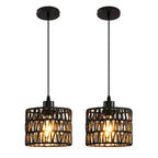 Woven Pendant Light Boho Chandelier, Rattan Pendant Lights Kitchen Island, Farmhouse Pendant Lighting with Hand Woven Wicker Shade, Boho Chandelier Light Fixtures Ceiling Hanging Light - color: 2 Pack Black
