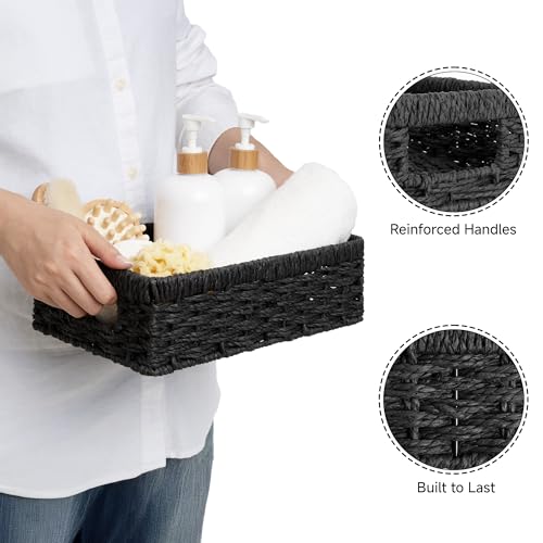 StorageWorks Paper Rope Storage Baskets, Small Wicker Basket for Organizing, Pantry Organizers and Storage, Black, 2-Pack - color: Black (Paper Rope), size: 2x 11½"L x 7¾"W x 3½"H