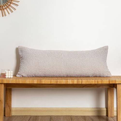 JoraLion Boucle Lumbar Pillow Cover 14x36 inch, Beige Textured Throw Pillow Cover Cushion Case for Sofa Bed Couch Living Room, Pack of 1 (Cover Only) - color: Beige, size: 36" x 14" (Pack of 1)