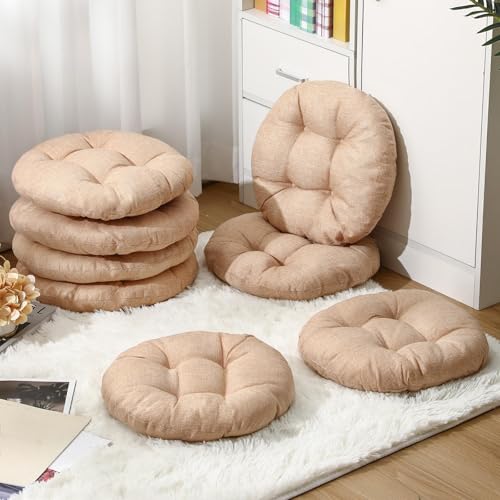 Fumete 8 Pcs 16 Inch Floor Cushions Pillow for Kids Bulk Classroom Round Flexible Seating Floor Cushions for Students Home Daycare School Reading Corner Yoga Meditation Picnic (Flax) - color: Flax