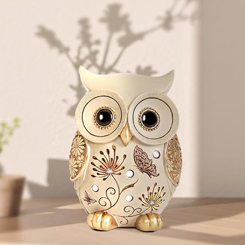 Owl Statue for Home Decor Accents - Boho Decor for Rooms, Bookshelf, Office Table and Living Rooms, Vintage Cute Figurines for Bird Lovers Owl Gifts - color: Colorful