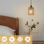 LAMSU 1-Light Rattan Pendant Lights, Boho Farmhouse Pendant Lighting with 4.7×5.9in Hand Woven Shade, Small Wicker Light Fixture Ceiling Hanging for Dining Room Kitchen, Height Adjustable up to 61in - size: 1 Pack