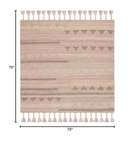 SAFAVIEH Natura Collection Area Rug - 6' Square, Natural & Beige, Flat Weave Boho Braided Tassel Jute & Wool Design, Ideal for High Traffic Areas in Living Room, Bedroom (NAT278A) - size: 6' x 6' (Square)