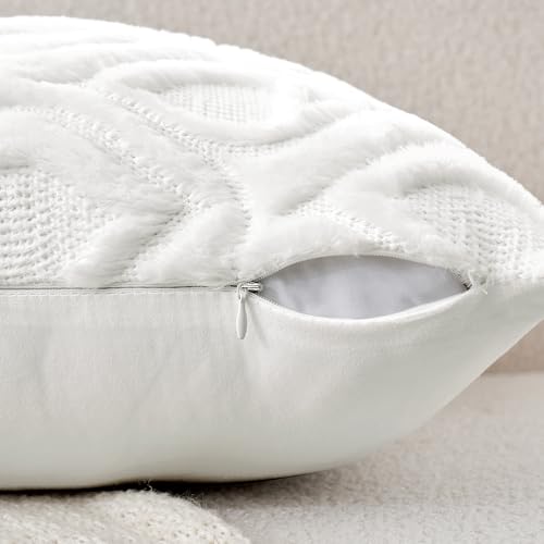 MIULEE Pure White Throw Pillow Covers 18x18 Inch, Soft Winter Plush Faux Wool Couch Pillow Covers Set of 2 Decorative Farmhouse Boho Throw Pillows for Sofa Living Room Bed - color: Pure White, size: 18" x 18" (Pack of 2)