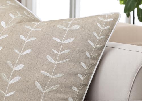 VAGMINE Embroidered Botanical Vine Leaf 18x18 Throw Pillow Cover - Natural Linen Square Cushion for Sofa Couch Bed - Cottagecore Farmhouse Decor - Lollipop - color: Natural-lollipop, size: 18" x 18" (Pack of 1)