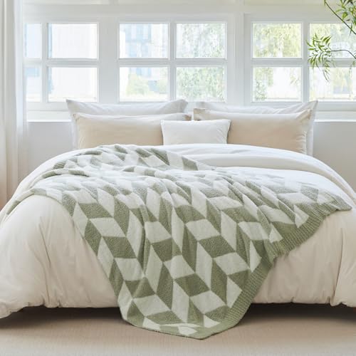 Snuggle Sac Chevron Throw Blanket for Couch, Reversible Super Soft Warm Blankets Cozy Knit Fuzzy Plush Lightweight Throws for Sofa, Bed, Camping, Green,50x60 inches - color: Chevron Green, size: Throw(50"x60")