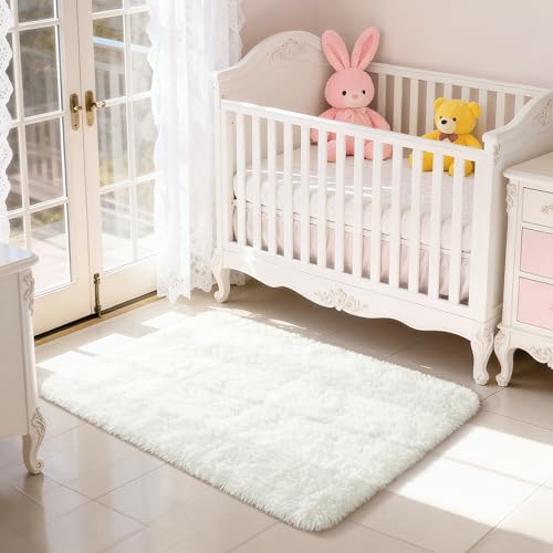 Merelax Soft Modern Indoor Shaggy Area Rug for Bedroom Livingroom Dorm Kids Room Home Decorative, Non-Slip Plush Fluffy Furry Fur Rugs Comfy Nursery Accent Floor Carpet 2x3 Feet, Ivory - color: Ivory, size: 2' x 3' (Rectangular)