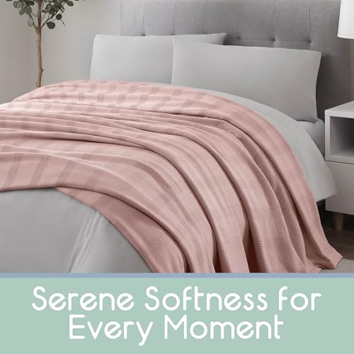 Vellux 100% Cotton Blanket, King, 108x90, Pink Clay | Soft, Breathable Knit, Lightweight, All Season, Machine Washable, Oeko-Tex Certified, Hotel Quality - color: Pink, size: King