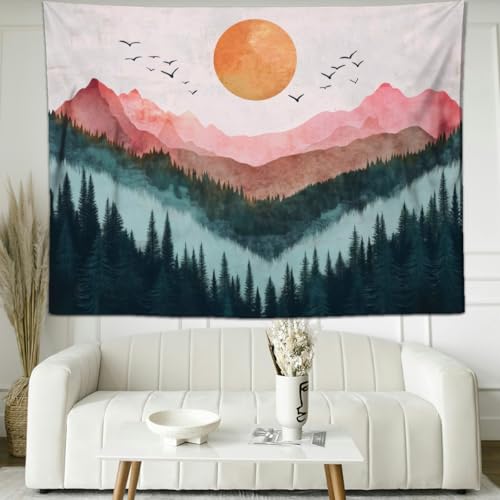 keowhsf Sunset Mountain Forest Tapestry - Large Nature Landscape Wall Hanging, Aesthetic Pine Tree Scenery Wall Art for Bedroom & Living Room Decor - color: Sunset1, size: 60"L x 44"W