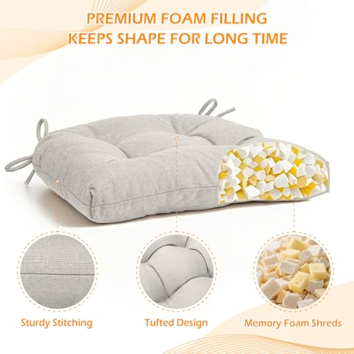 Chair Cushions for Dining Chairs Set of 6, Non Slip Indoor Kitchen Chair Cushions with Ties, Tufted Memory Foam Seat Chair Pads, 17" x 16" x 3", Cream - color: Cream, size: Pack of 6