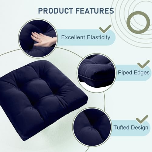 downluxe Outdoor Chair Cushions Set of 2 for Patio Furniture, Waterproof Tufted Overstuffed Patio Furniture Cushions, Thick Outdoor Seat Cushion, 19" X 19" X 5", Navy - color: Navy, size: 2 Count (Pack of 1)
