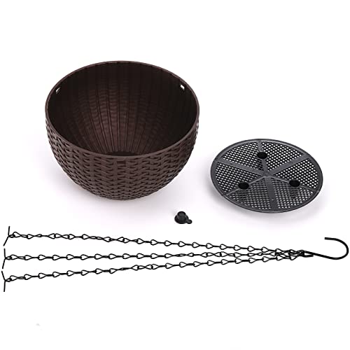 Foraineam 4 Pack 8.2 inch Self-Watering Hanging Planters, Garden Flower Plant Pot Container, Hanging Basket Planter with Drainer and Chain for Indoor Outdoor Use, Coffee Brown