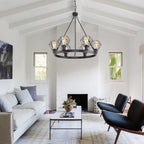Wagon Wheel Chandelier Modern Farmhouse Pendant Light,Black Farmhouse Chandelier, 6-Light Wagon Wheel Chandelier with Adjustable Height, Dining Room Light Fixture, Hanging Lights - color: B