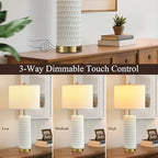 Reaketon 26.5" Ceramic Table Lamps Set of 2, 3 Way Dimmable Touch Control Table Lamps for Living Room, Modern Lamps for Nightstand, Gold - color: White Shade & Gold Base