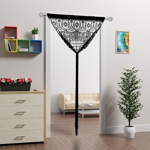 Lace Door String Curtain for Doorways，Bohemian Curtains Window Wall Closet Bedroom Kitchen Hippie Hanging Panels Boho Room Divider - color: Black, size: 39"W x 79"L (Pack of 1)