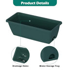 CADUKE 4 Pack Railing Planter Box 16.9 Inches Window Flower Boxes with Metal Brackets Balcony Planters Railing Hanging Fence Planter Plastic Outdoor Deck Railing Planter Boxes, Green - color: Green