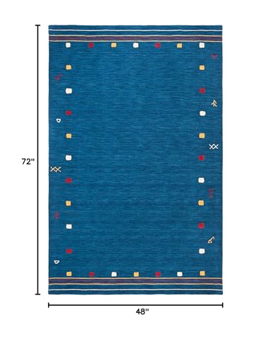 SAFAVIEH Himalaya Collection Accent Rug - 4' x 6', Blue, Handmade Boho Tribal Wool, Ideal for High Traffic Areas in Entryway, Living Room, Bedroom (HIM563M) - color: Blue, size: 4' x 6' (Rectangular)