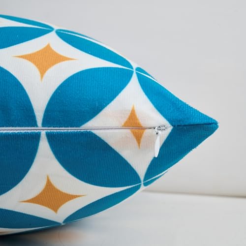 Set of 4 Boho Throw Pillow Covers 18x18 Inch, Blue Orange Pattern Decorative Pillow Case Soft Square Velvet Cushion Covers for Couch, Sofa, Living Room, Bedroom, Patio, Porch, Outdoor Home Décor - color: Tile Geo, size: 18" x 18" (Pack of 4)