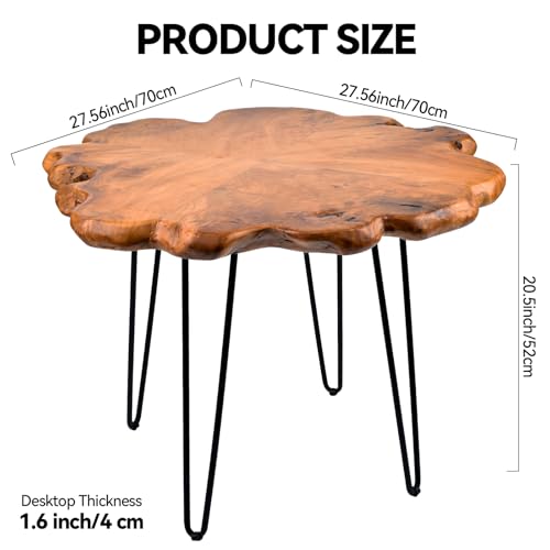 27.5 Inch Live Edge Side Table, Wood Small End Table with Waterproof, Rustic Accent Table Unique for Living Room, Bedroom, Home, Freeform - size: 27.5"D x 27.5"W x 20"H