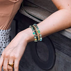 Bohemian Natural Stone Beaded Bracelets for Women Men Stackable Stretch Beads Bracelet Set with Charm and Tassel Multilayered Elastic Gemstone Bracelets Summer Beach Boho Jewelry Gift for Women - color: African Turquoise Green