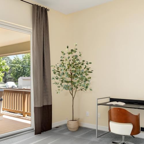 Warmplants Artificial Eucalyptus Tree, 6ft Tall Fake Eucalyptus Plant with Basket, Green Silver Dollars Silk Leaves Faux Tree for Home Office Livingroom Floor Decor Indoor - size: 6ft
