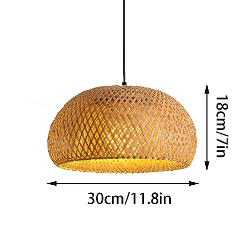 Bamboo Art Pendant Light Woven Oval LampShade Modern Hanging Natural Wicker Pendant Lamp Lighting Asian Style Restaurant Pendant Light Fixtures for Kitchen Island,Cafe,Teahouse,Bar - size: 30cm*18cm