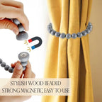 Boho Curtain Tiebacks Magnetic Beaded 2 Pack Light Grey - Strong Magnets - color: Light Grey