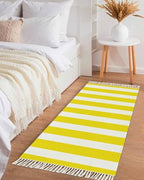 Yellow Stripes Kitchen Runner Rug 2'x4', Washable Woven Cotton Area Rug with Tassels Bathroom Hallway Rug, Farmhouse White Simple Vertical Striped Entryway Bedroom Rug Non Slip Throw Rug Carpet - color: Yellow, size: 2 x 4 ft