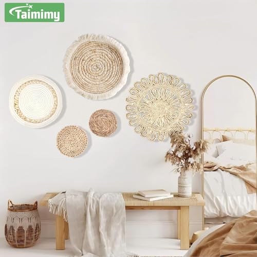 7 Pack Boho Wall Basket Decor,Hanging Woven Wall Basket Decor,Handmade Round Tassels Tapestry Wall Decor,Wicker Bamboo Seagrass Wall Hanging Decor for Farmhouse Living Rooms Bedrooms Display